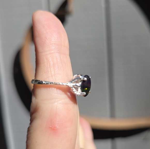Black Opal.4k sterling & white gold solitaire ring sz6 - Picture 5 of 8